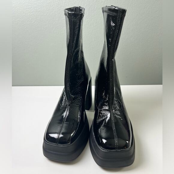 Free People Double Stack Black Patent Leather Platform Boots 8.5 - Picture 4 of 11